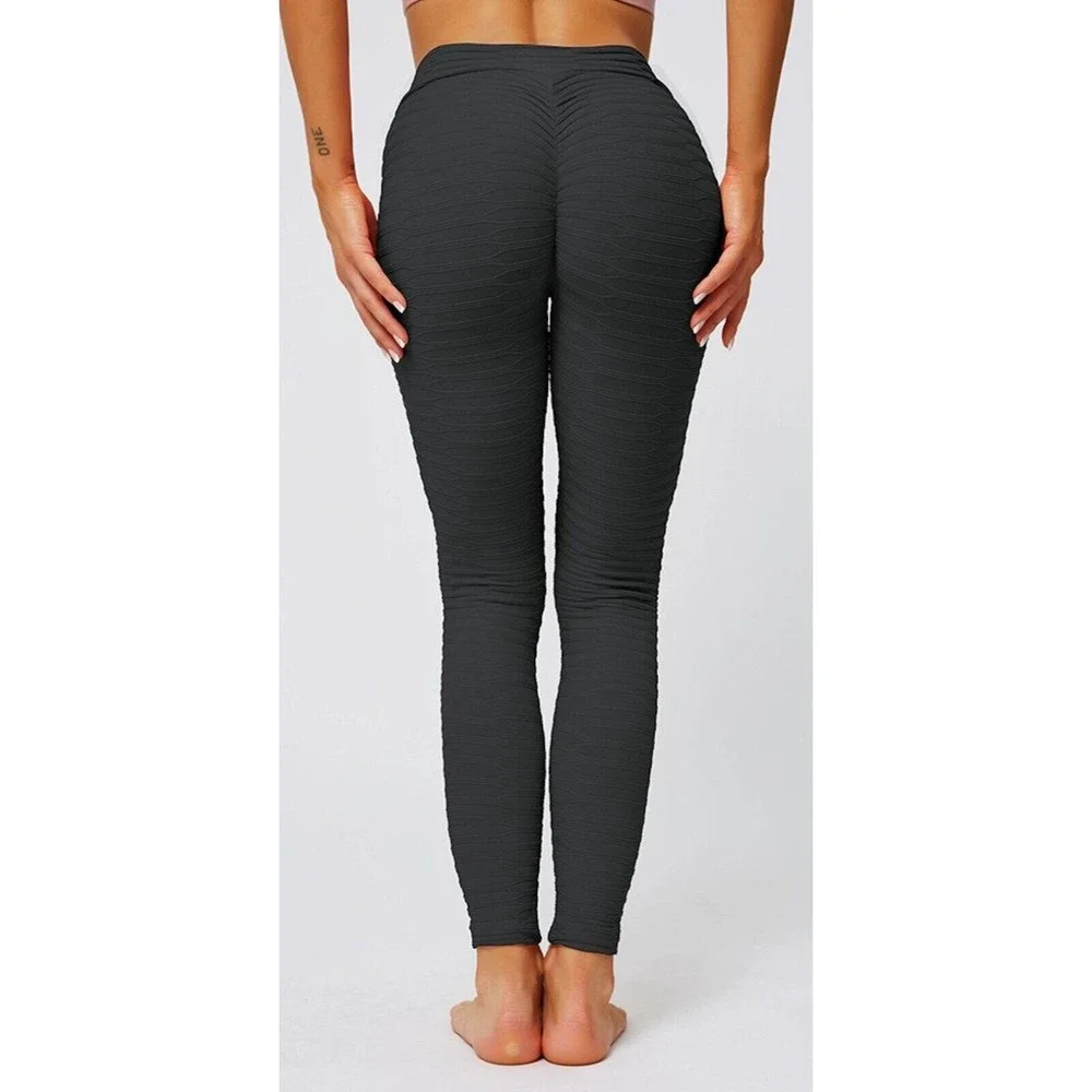 Black Linear Textured Scrunch Leggings / TikTok Leggings XL - Picture 2 of 8